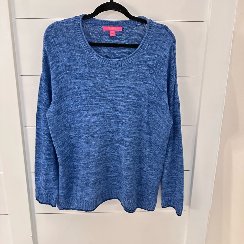 LILLY PULITZER XL Bayport blue cotton crew neck softcore woman sweater old money - Picture 2 of 13